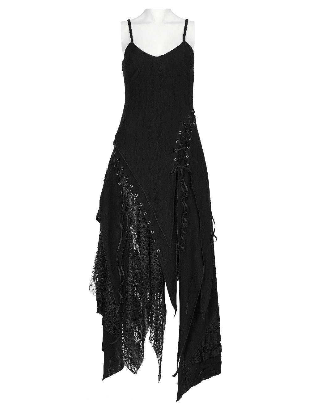 Black Mesh Lace Asymmetrical Pointed Gothic Dress - image 4