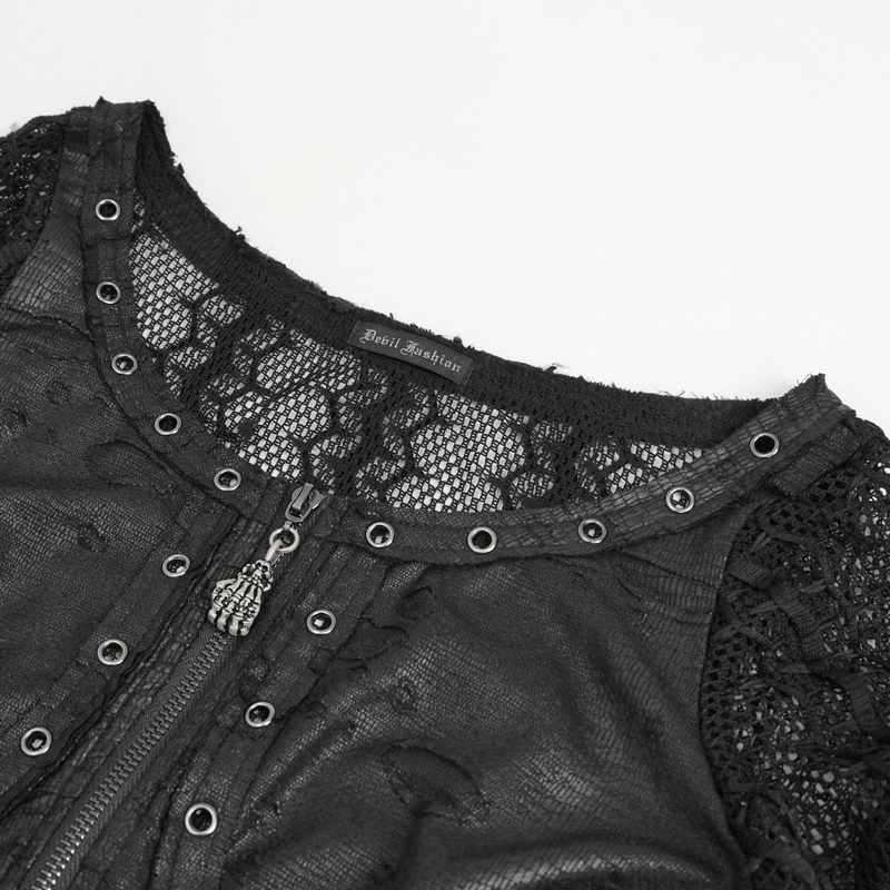 Black Net Splicing Irregular Short Dress / Gothic Women's Zipper Pull Front Dress - image 14