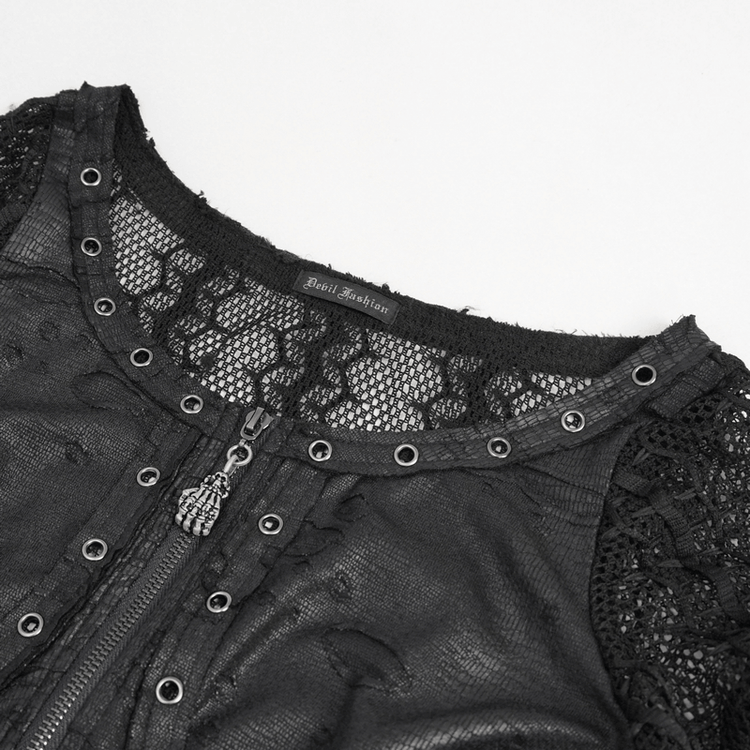 Black Net Splicing Irregular Short Dress / Gothic Women's Zipper Pull Front Dress - image 14