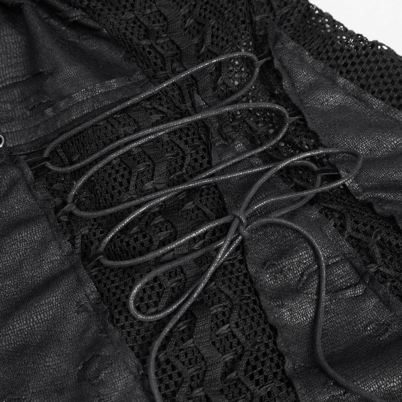Black Net Splicing Irregular Short Dress / Gothic Women's Zipper Pull Front Dress - image 18