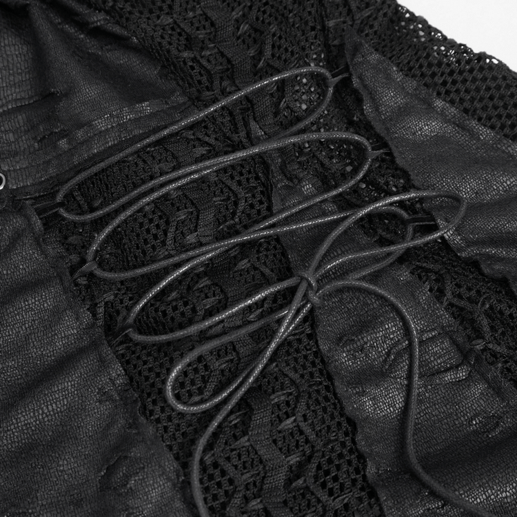 Black Net Splicing Irregular Short Dress / Gothic Women's Zipper Pull Front Dress - image 18