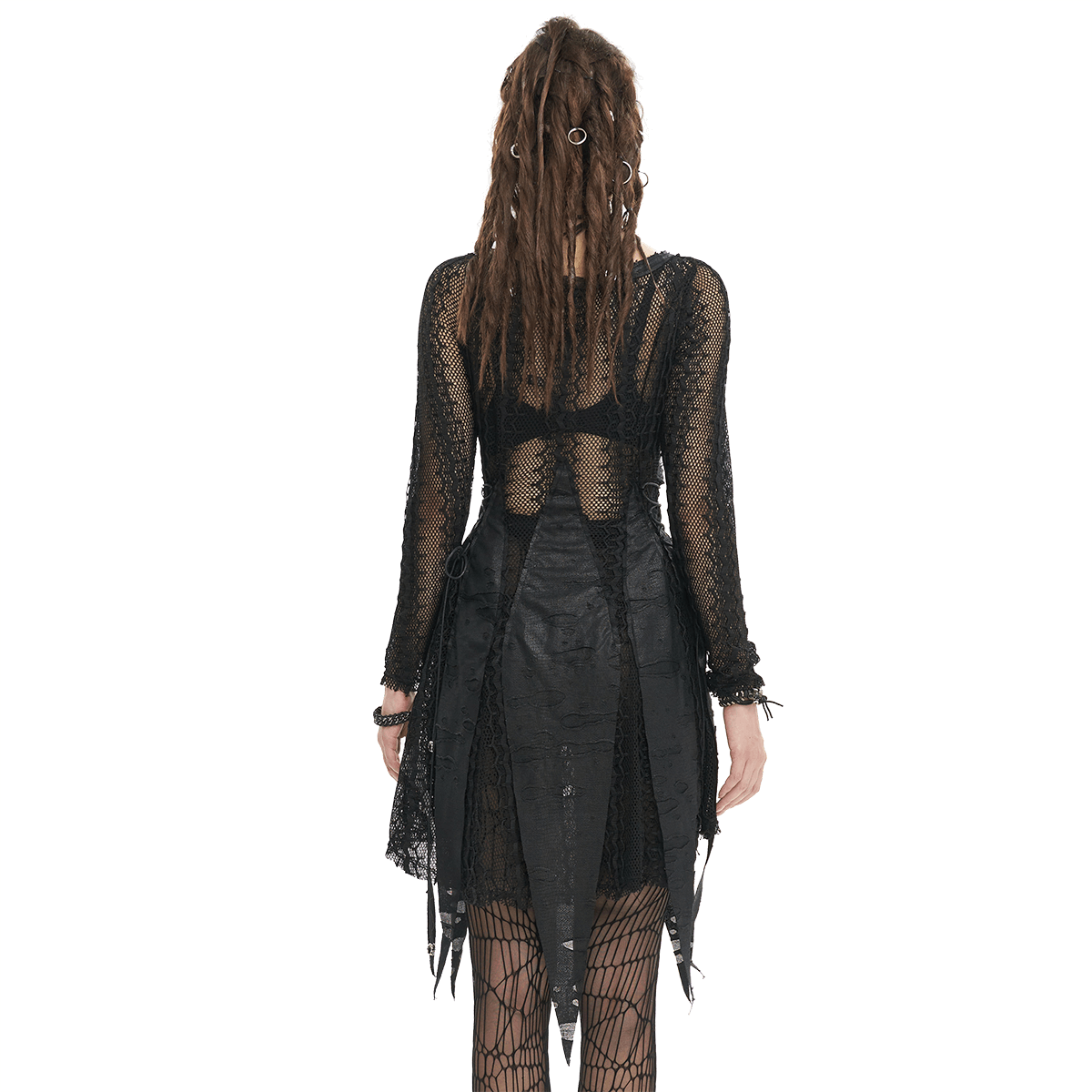 Black Net Splicing Irregular Short Dress / Gothic Women's Zipper Pull Front Dress - image 2