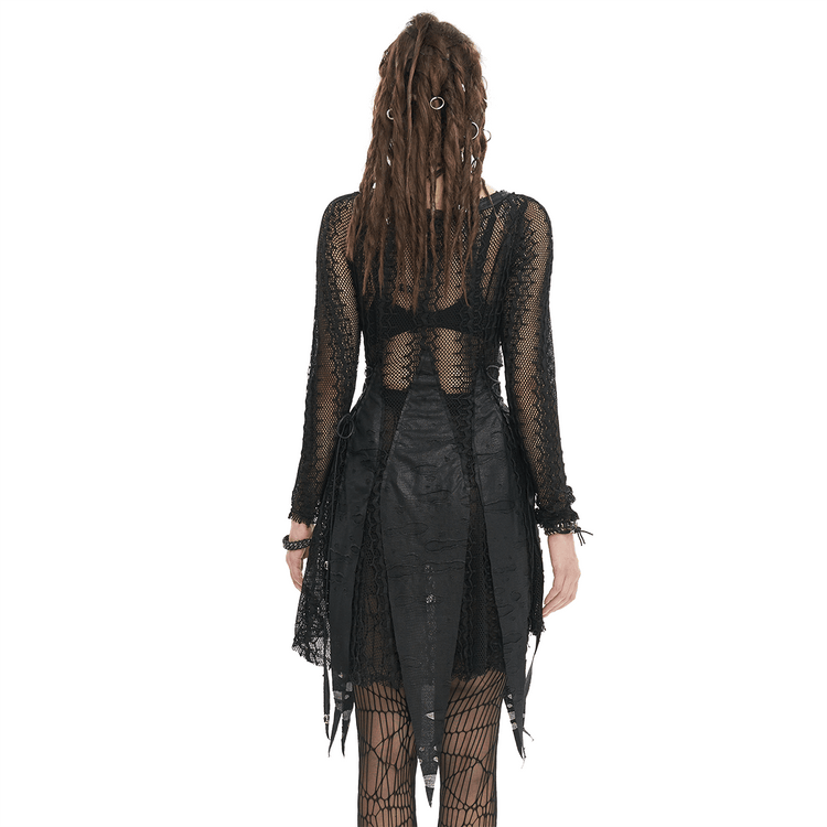 Black Net Splicing Irregular Short Dress / Gothic Women's Zipper Pull Front Dress - image 2