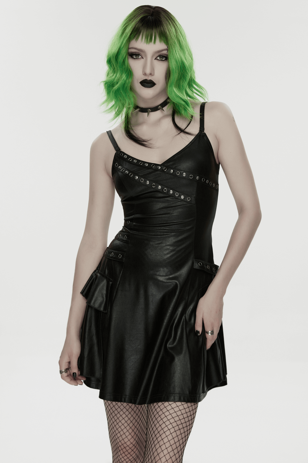 US SALE of k Punk A-Line Slip Dress with Rivets and Lace-Up Back - image 12