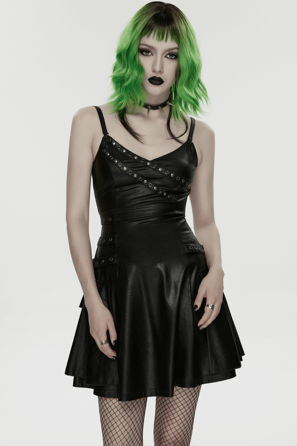 US SALE of k Punk A-Line Slip Dress with Rivets and Lace-Up Back - image 11