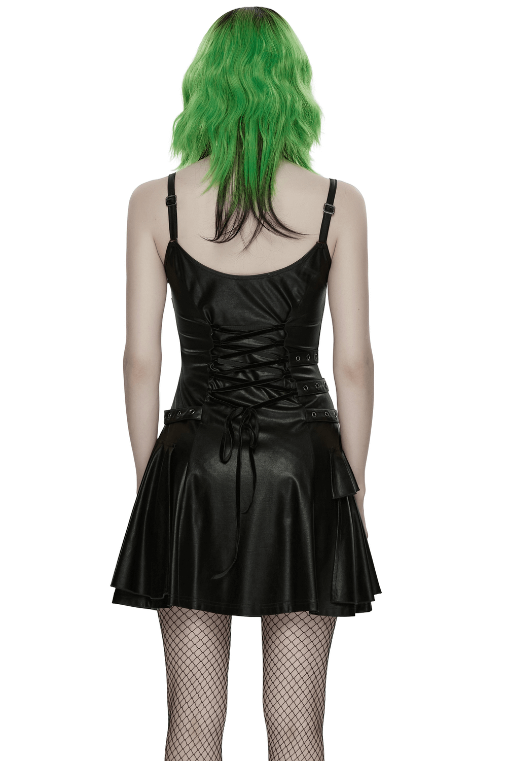 Black Punk A-Line Slip Dress with Rivets and Lace-Up Back - image 2