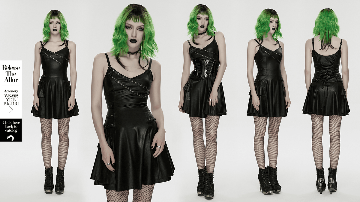 US SALE of k Punk A-Line Slip Dress with Rivets and Lace-Up Back - image 15