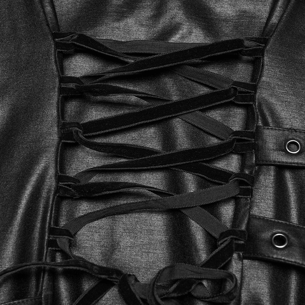 Black Punk A-Line Slip Dress with Rivets and Lace-Up Back - image 8