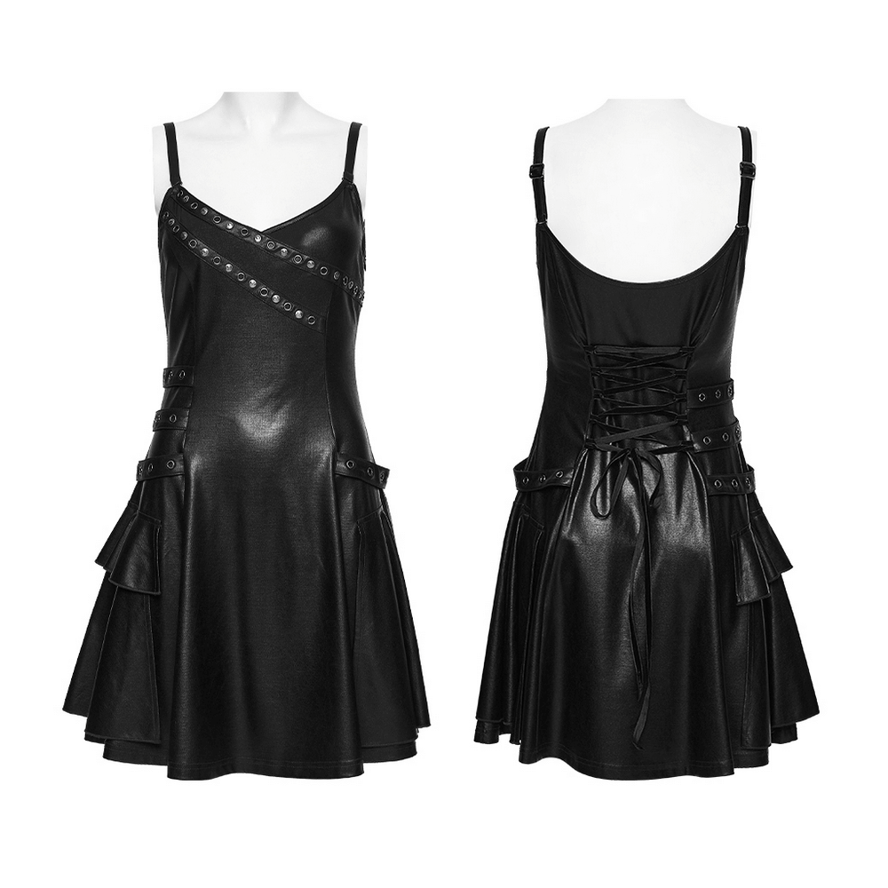 Black Punk A-Line Slip Dress with Rivets and Lace-Up Back - image 3