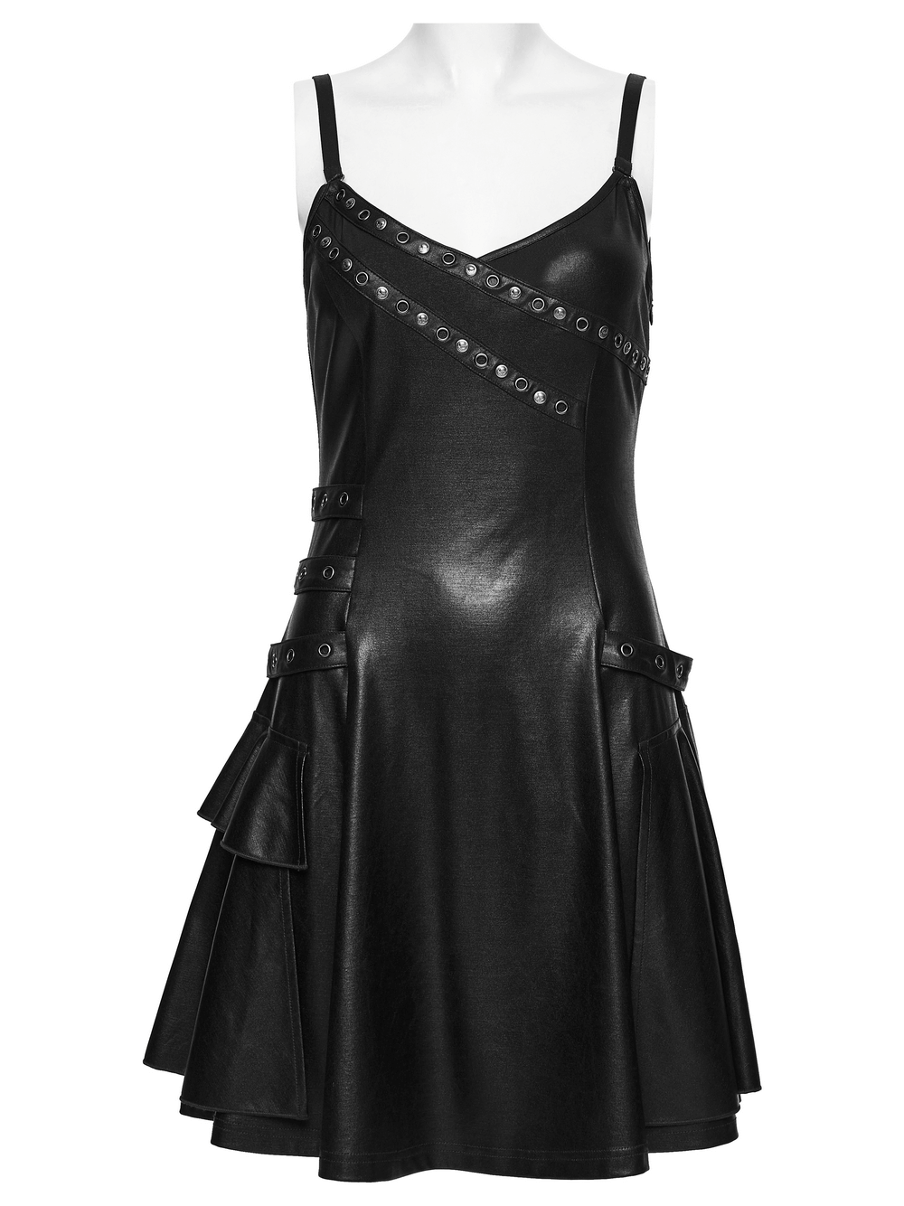Black Punk A-Line Slip Dress with Rivets and Lace-Up Back - image 4