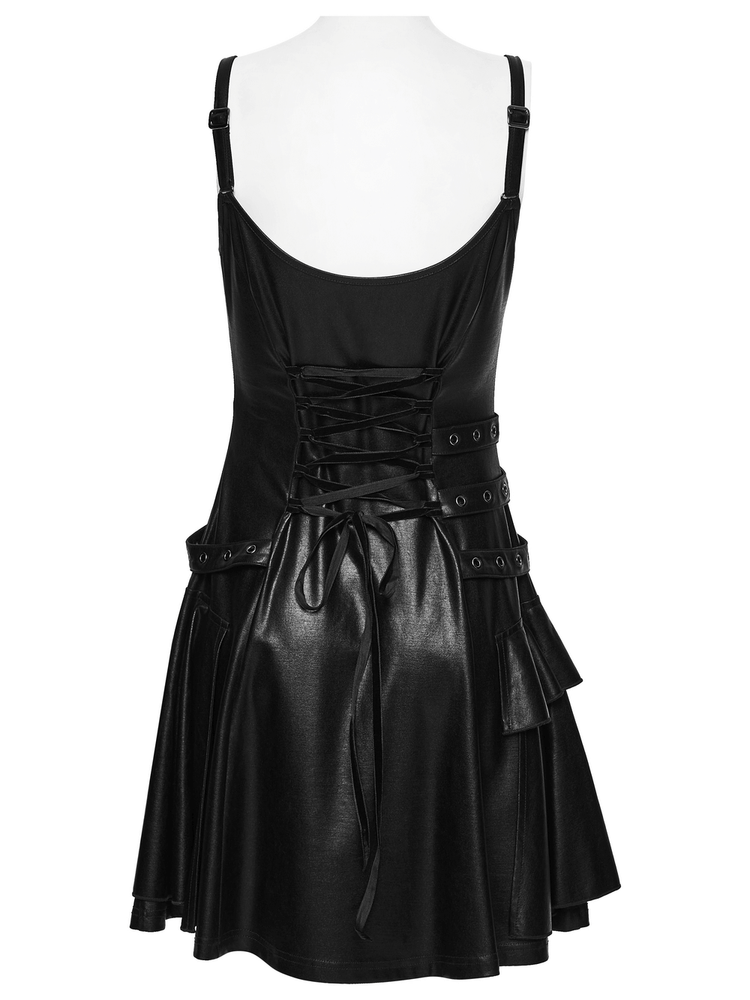 Black Punk A-Line Slip Dress with Rivets and Lace-Up Back - image 6