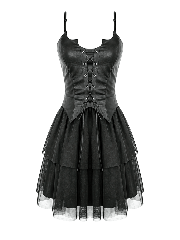 Black Punk Cami Dress with Faux Leather Bodice - image 4