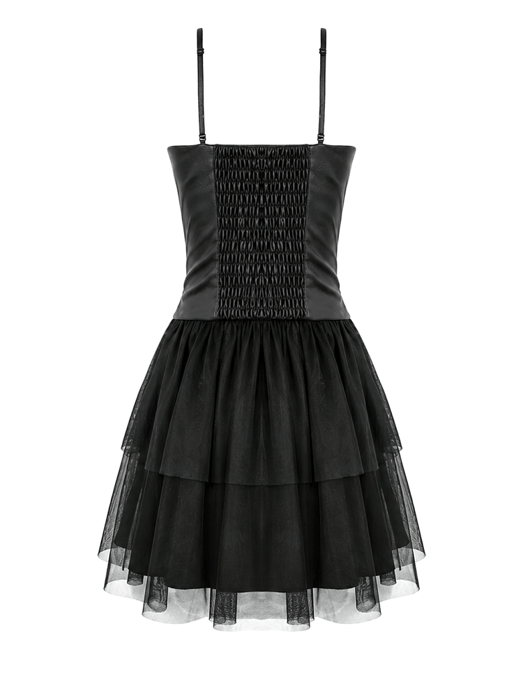 Black Punk Cami Dress with Faux Leather Bodice - image 5