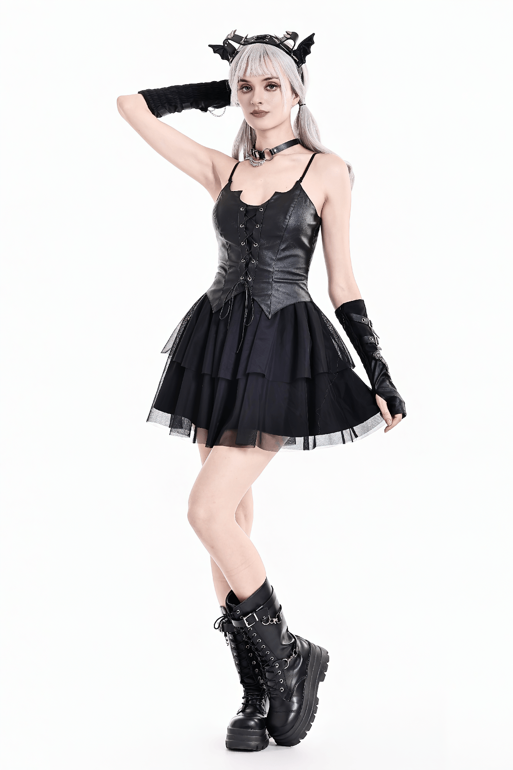Black Punk Cami Dress with Faux Leather Bodice - image 15