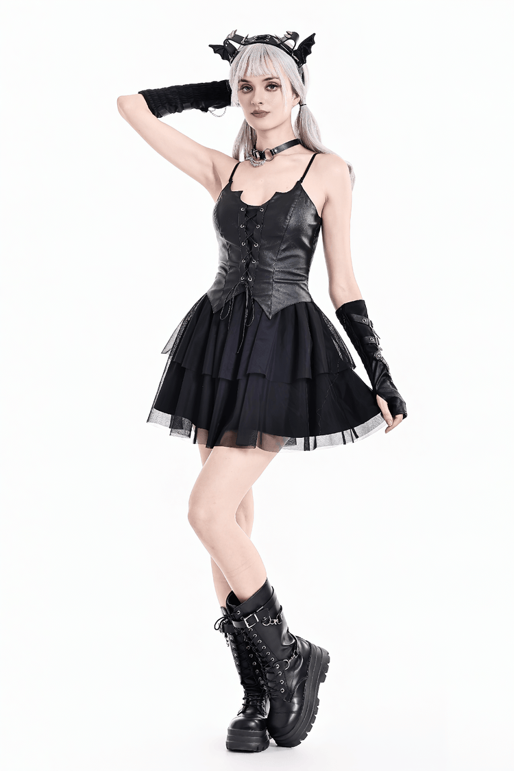 Black Punk Cami Dress with Faux Leather Bodice - image 15