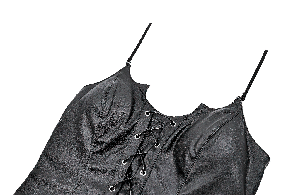 Black Punk Cami Dress with Faux Leather Bodice - image 6