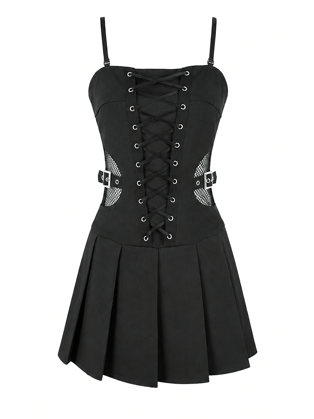 Black Punk Pleated Dress with Corset Front Lacing - image 4