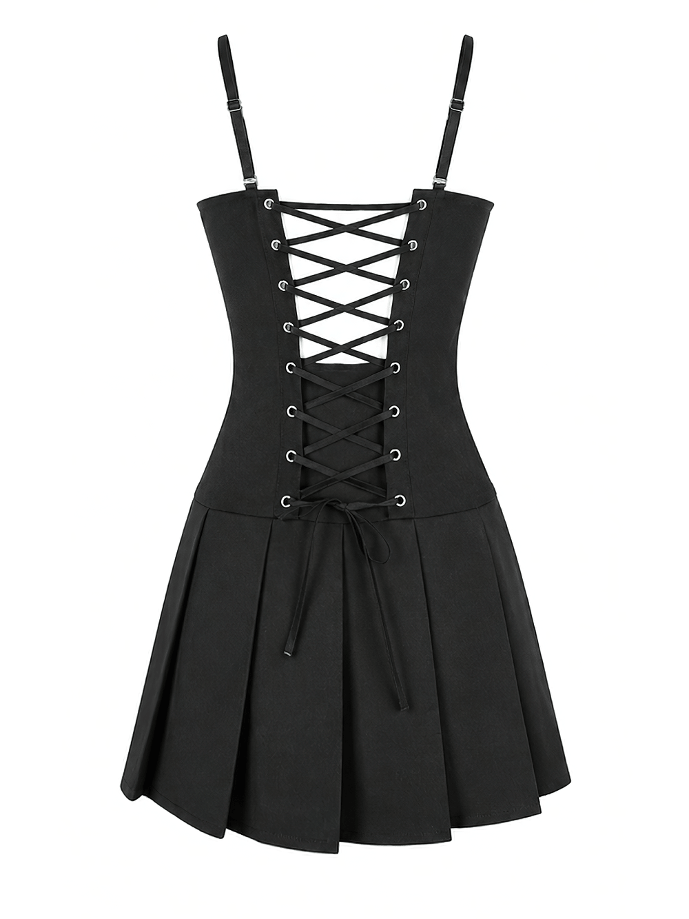 Black Punk Pleated Dress with Corset Front Lacing - image 5