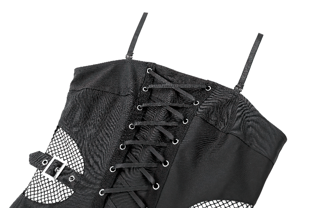 Black Punk Pleated Dress with Corset Front Lacing - image 6