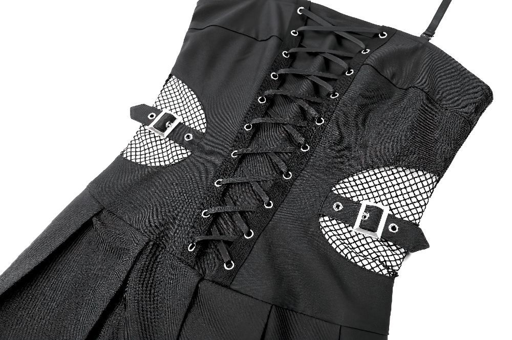Black Punk Pleated Dress with Corset Front Lacing - image 7
