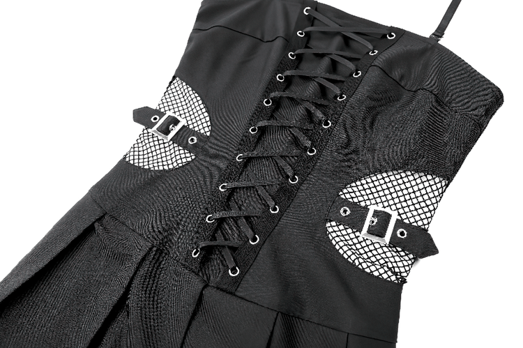 Black Punk Pleated Dress with Corset Front Lacing - image 7