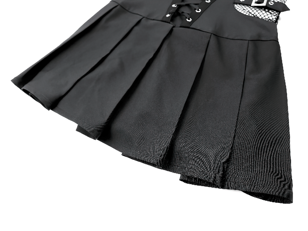 Black Punk Pleated Dress with Corset Front Lacing - image 8