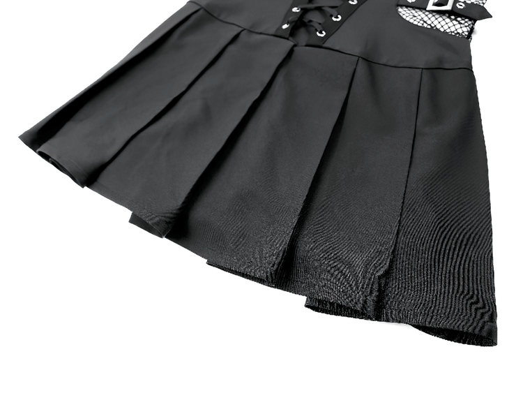 Black Punk Pleated Dress with Corset Front Lacing - image 8
