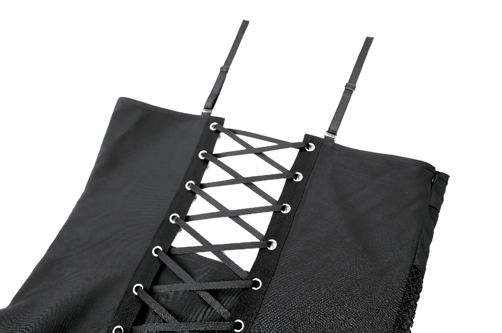 Black Punk Pleated Dress with Corset Front Lacing - image 9