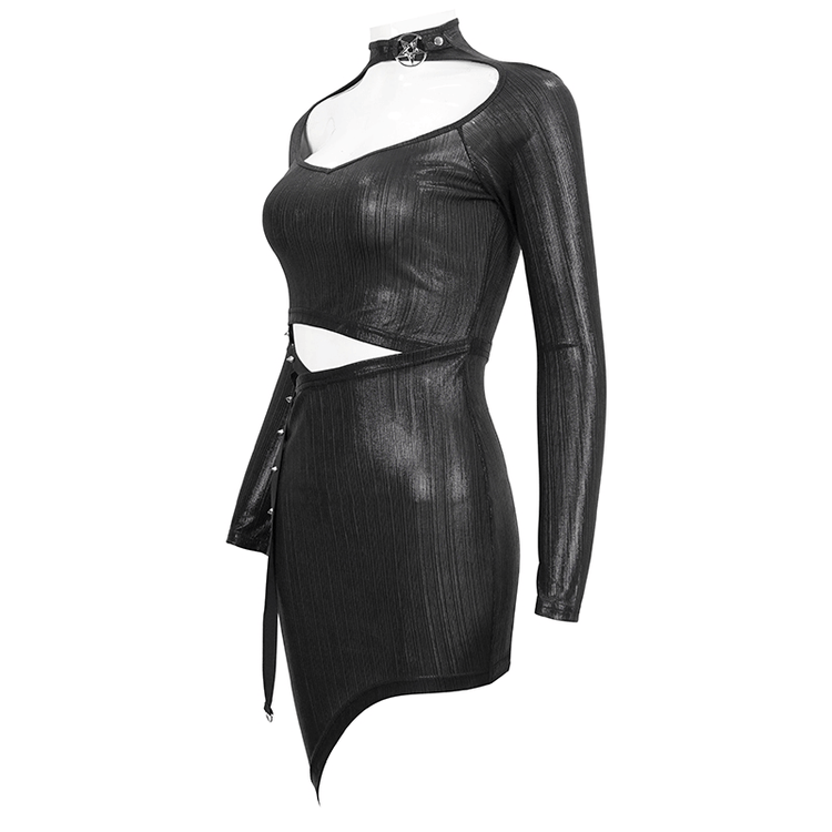 Black Sexy Long Sleeves Irregular Dress for Women / Gothic Style Cutout Short Slim Dress - image 5