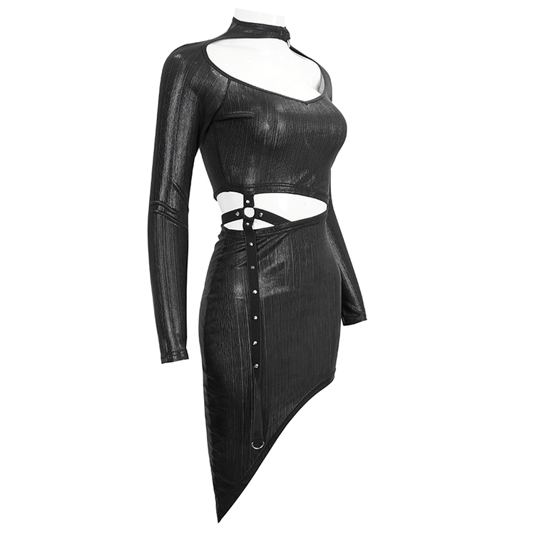 Black Sexy Long Sleeves Irregular Dress for Women / Gothic Style Cutout Short Slim Dress - image 4