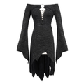 Black Sexy Off The Shoulder Irregular High Low Dress / Gothic Long and Flared Sleeves Dress - image 3