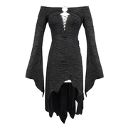 Black Sexy Off The Shoulder Irregular High Low Dress / Gothic Long and Flared Sleeves Dress - image 3