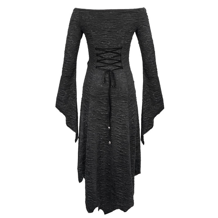 Black Sexy Off The Shoulder Irregular High Low Dress / Gothic Long and Flared Sleeves Dress - image 5