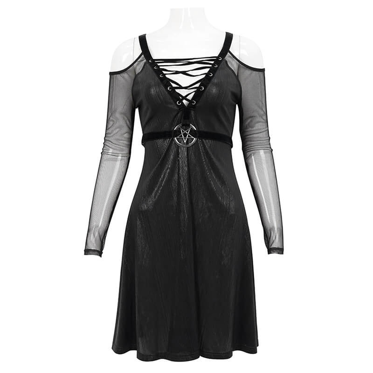 Black Sexy Off-The-Shoulder Long Sleeve Dress with Pentagram / Gothic Style Women's Clothing - image 3