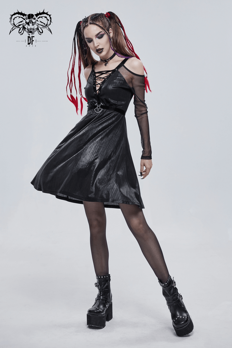Black Sexy Off-The-Shoulder Long Sleeve Dress with Pentagram / Gothic Style Women's Clothing - image 16