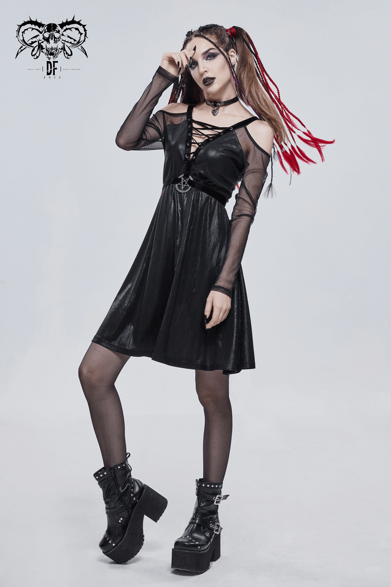 Black Sexy Off-The-Shoulder Long Sleeve Dress with Pentagram / Gothic Style Women's Clothing - image 11