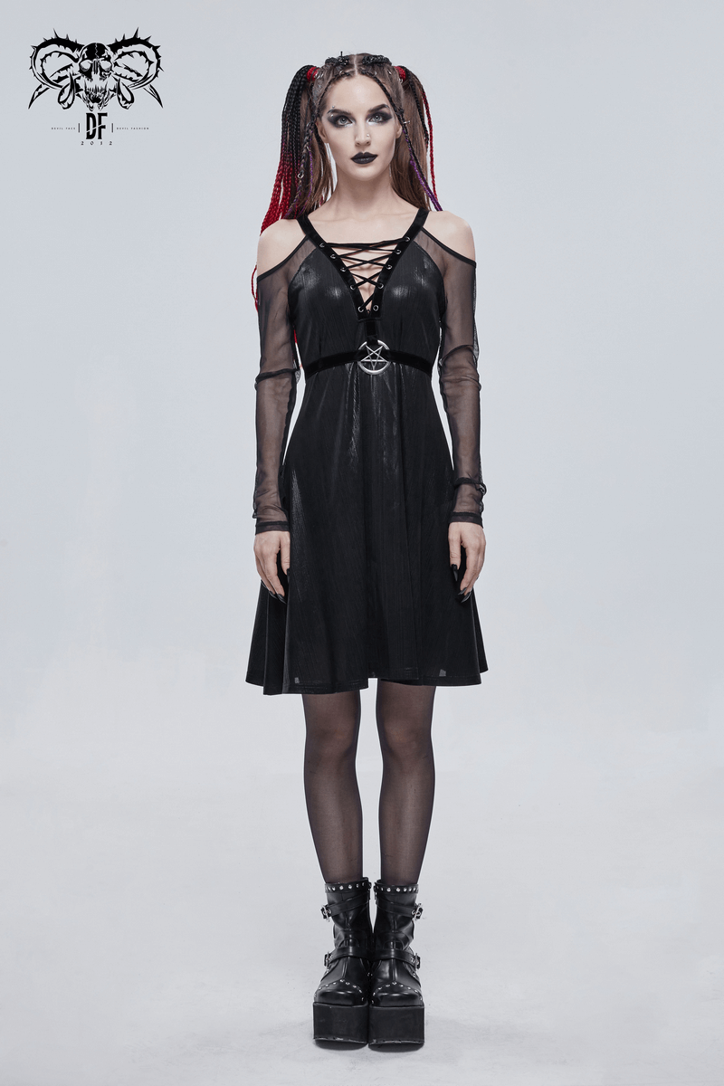 Black Sexy Off-The-Shoulder Long Sleeve Dress with Pentagram / Gothic Style Women's Clothing - image 12
