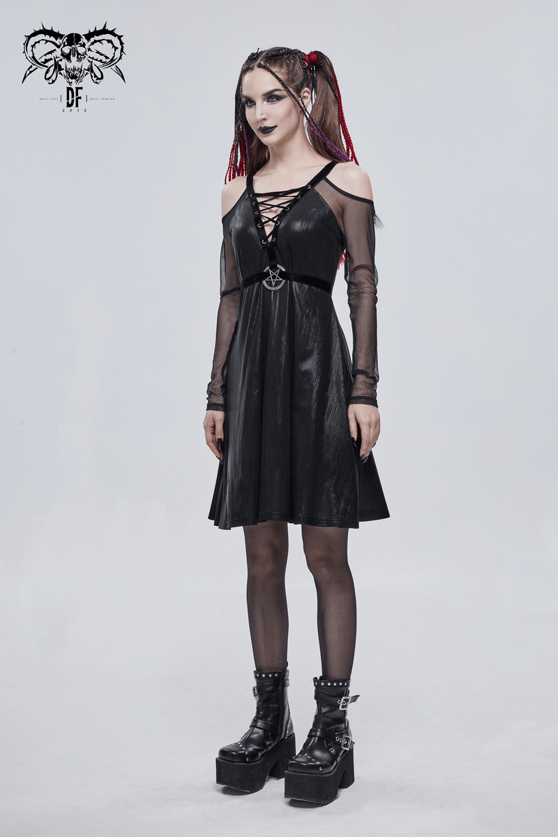 Black Sexy Off-The-Shoulder Long Sleeve Dress with Pentagram / Gothic Style Women's Clothing - image 13