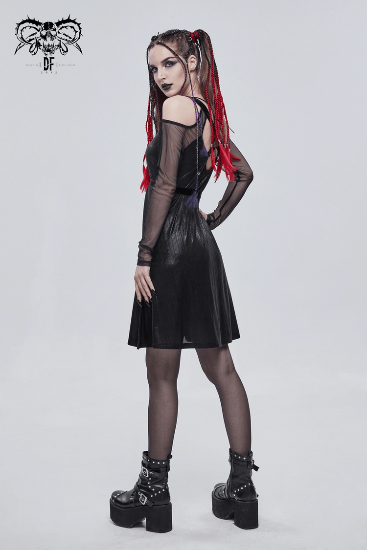 Black Sexy Off-The-Shoulder Long Sleeve Dress with Pentagram / Gothic Style Women's Clothing - image 15