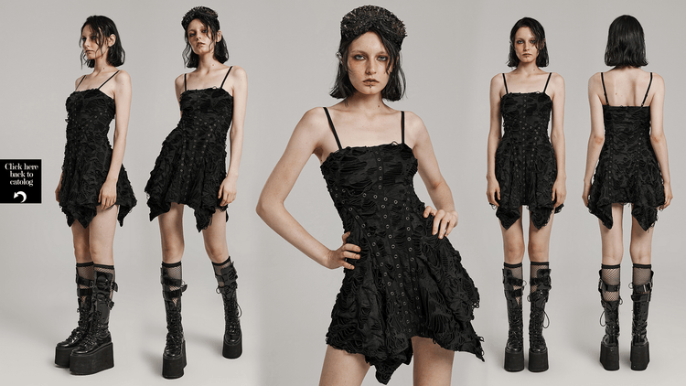 Black Shredded Punk Mini Dress with Tattered Texture - image 13