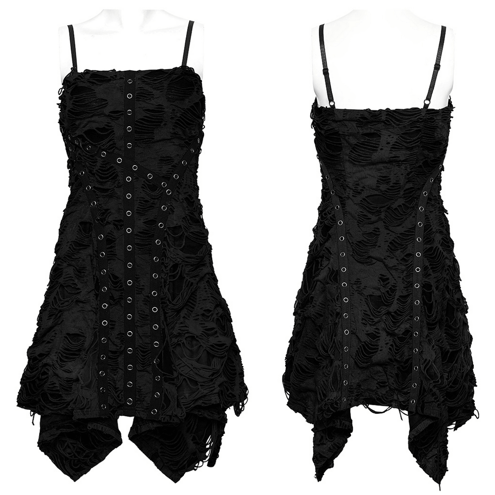 Black Shredded Punk Mini Dress with Tattered Texture - image 3
