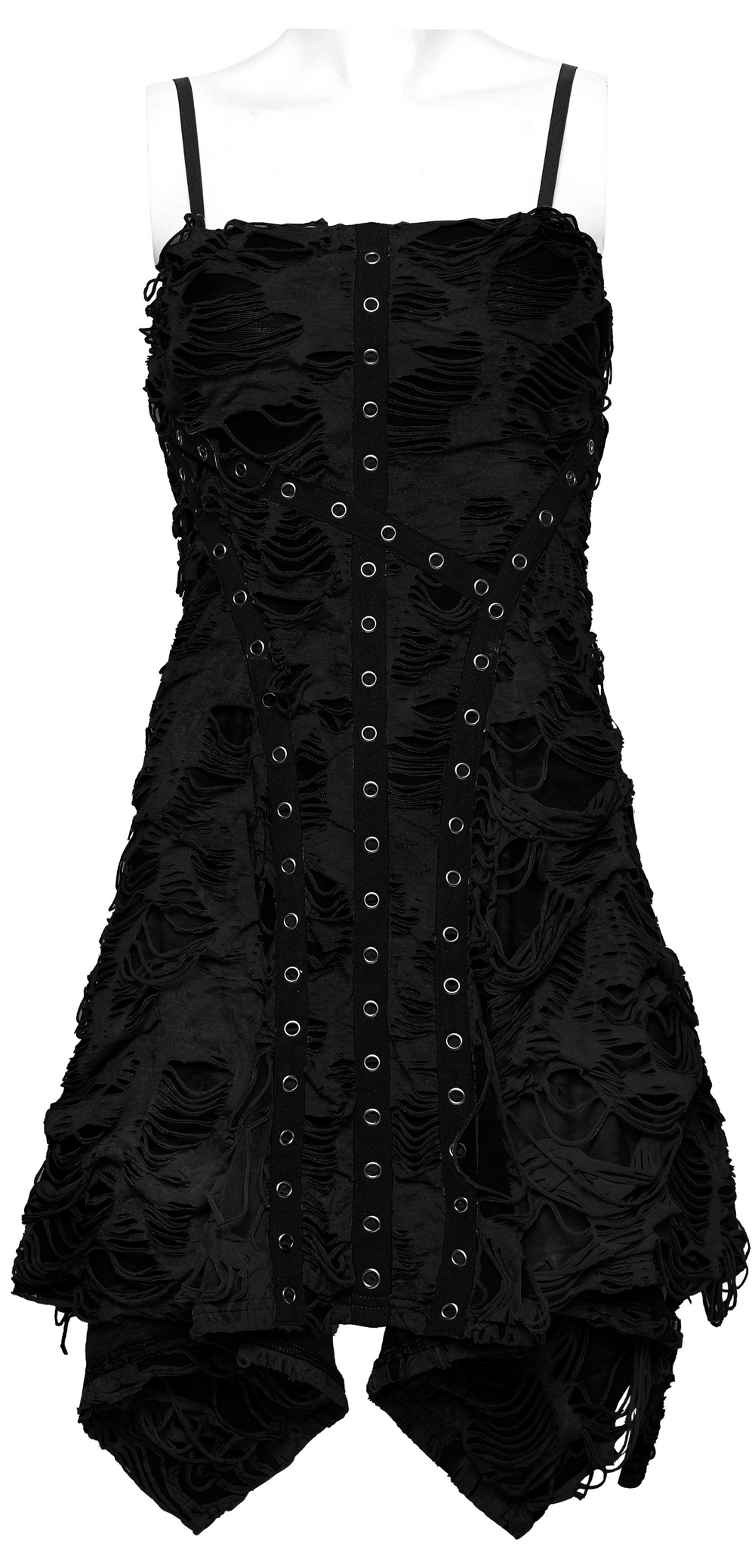 Black Shredded Punk Mini Dress with Tattered Texture - image 4