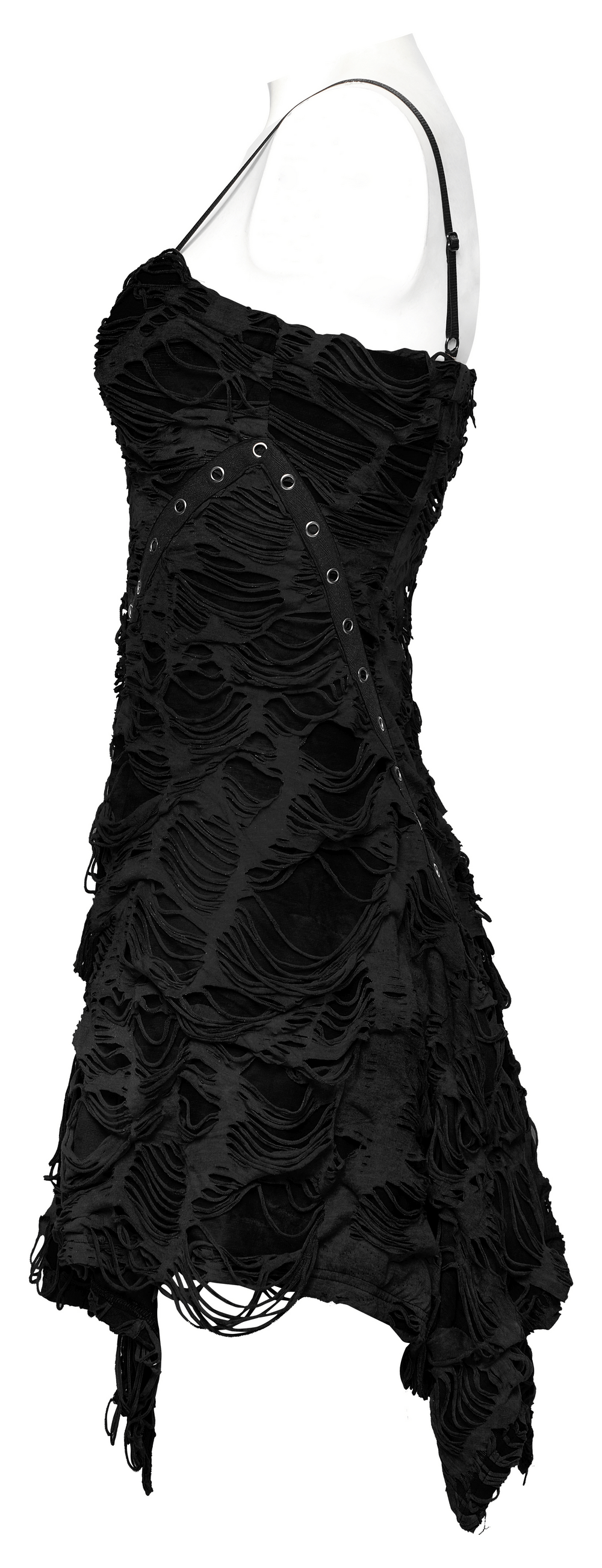 Black Shredded Punk Mini Dress with Tattered Texture - image 5