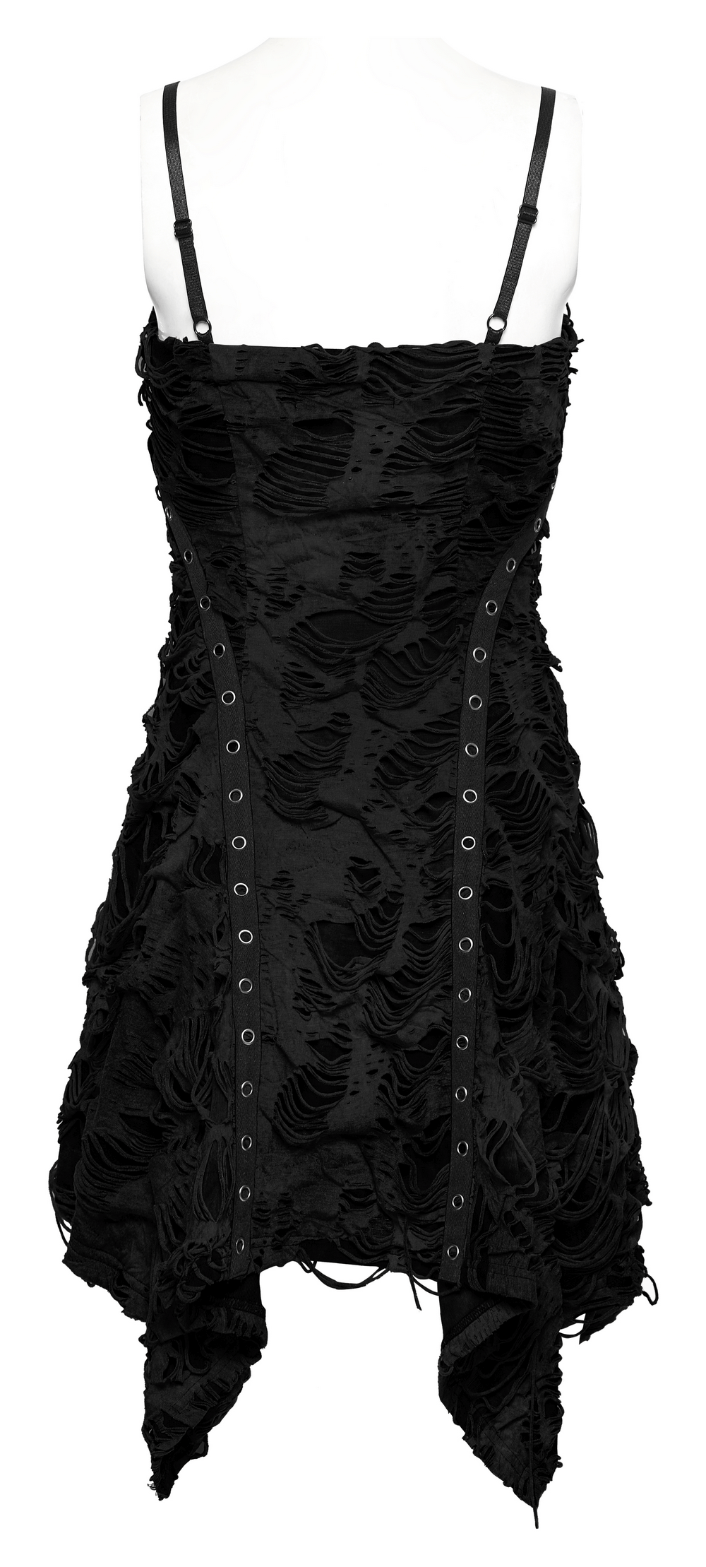 Black Shredded Punk Mini Dress with Tattered Texture - image 6