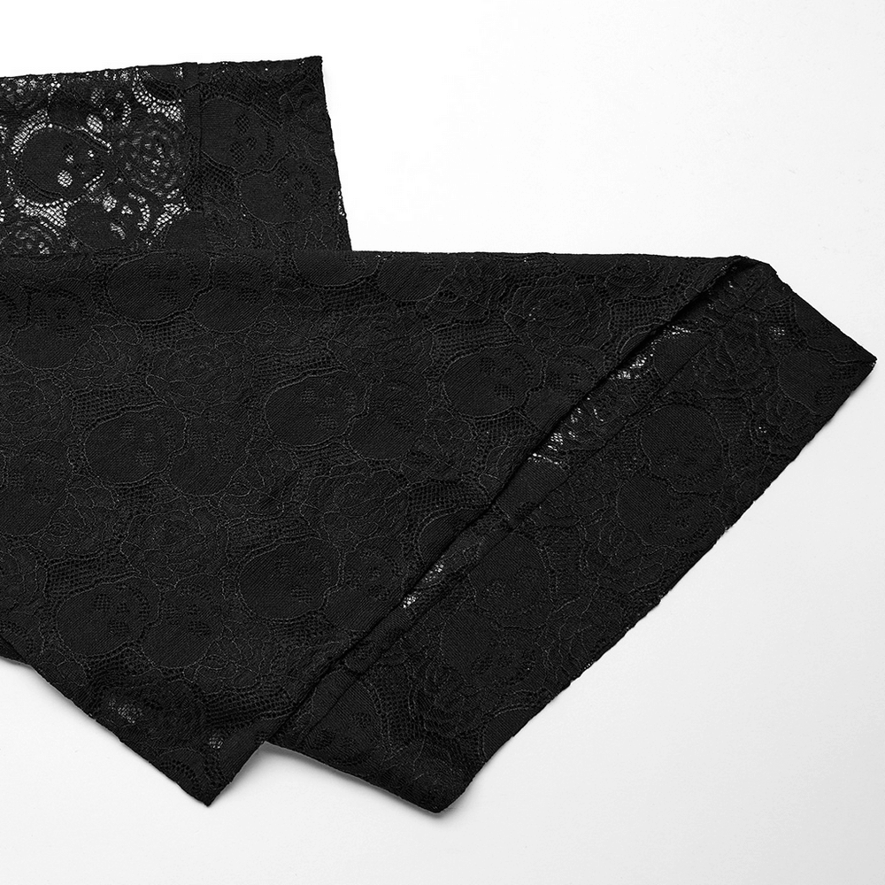 US SALE of Black Skull Lace Kimono Dress with Belt And Irregular Hem - image 9