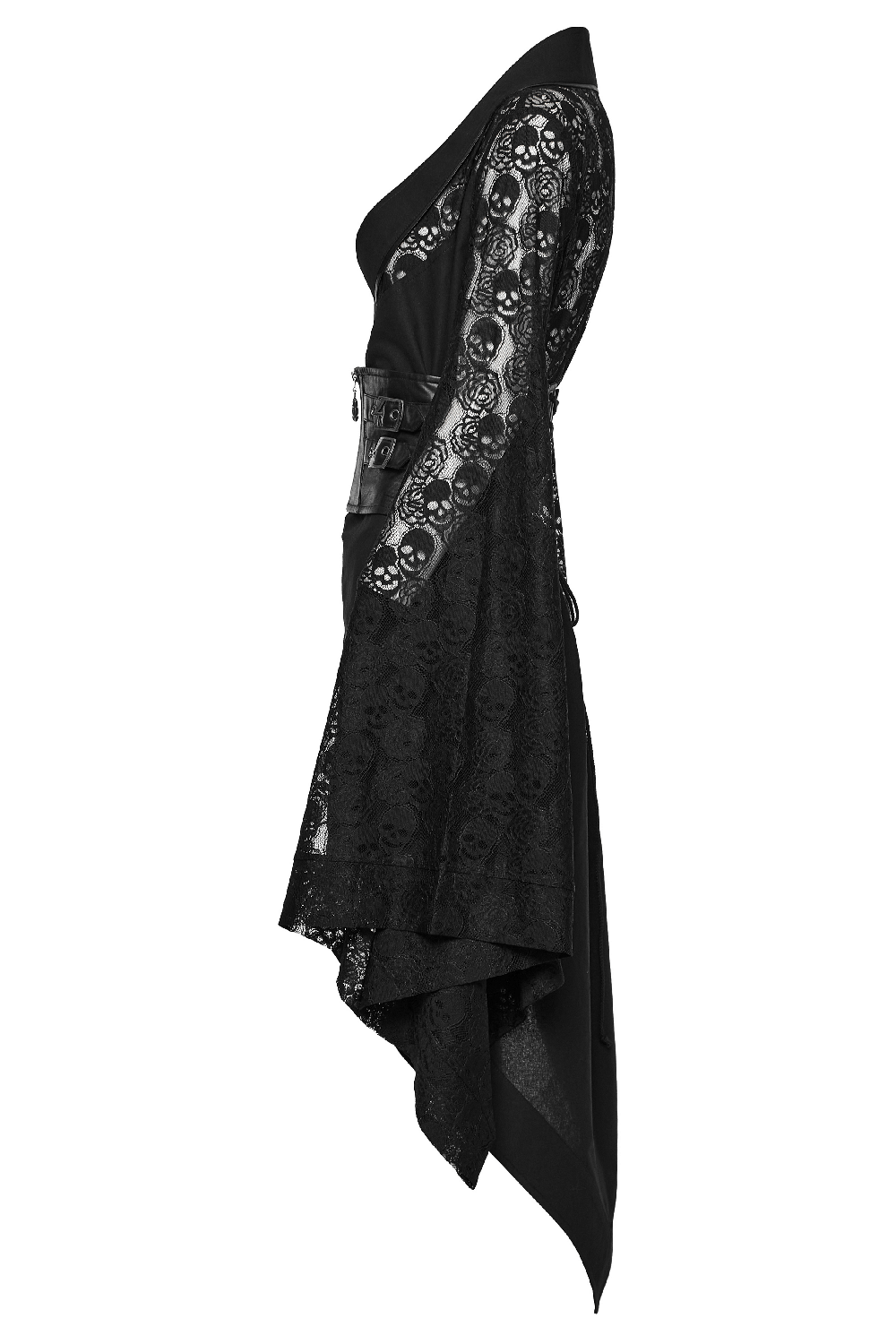 Black Skull Lace Kimono Dress with Belt And Irregular Hem - image 5