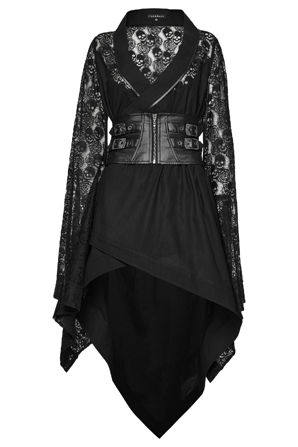 Black Skull Lace Kimono Dress with Belt And Irregular Hem - image 4