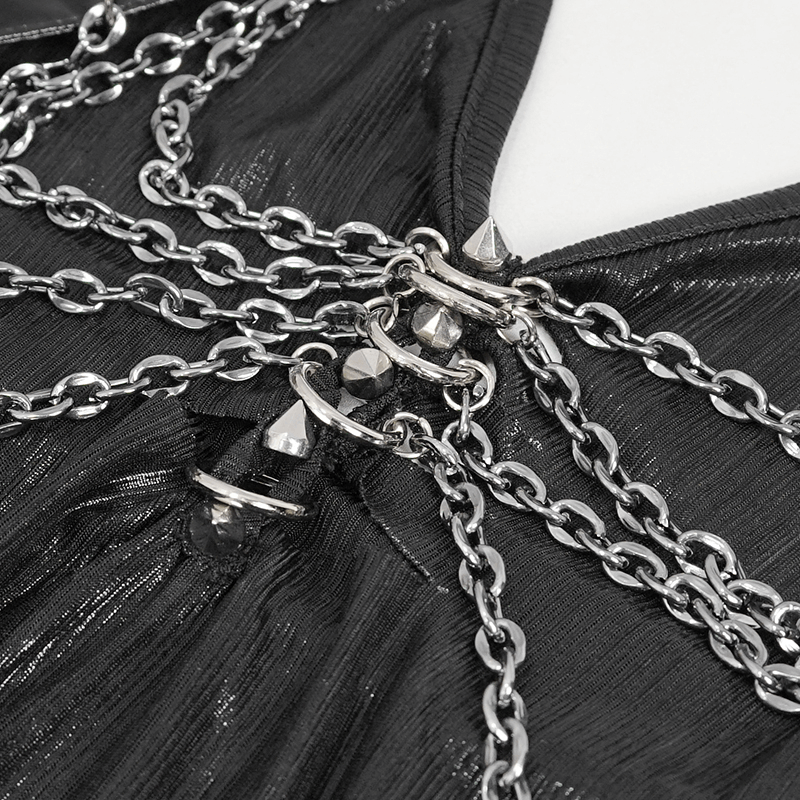 Black Sleevless High Slit On Side Long Dress / Gothic Women's Clothing with Chain - image 14