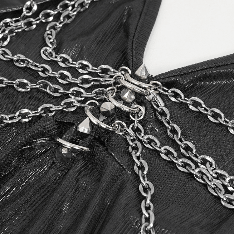 Black Sleevless High Slit On Side Long Dress / Gothic Women's Clothing with Chain - image 14