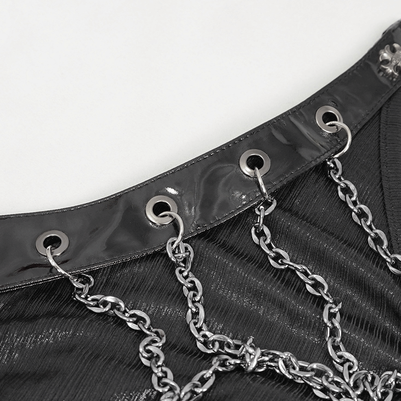 Black Sleevless High Slit On Side Long Dress / Gothic Women's Clothing with Chain - image 13